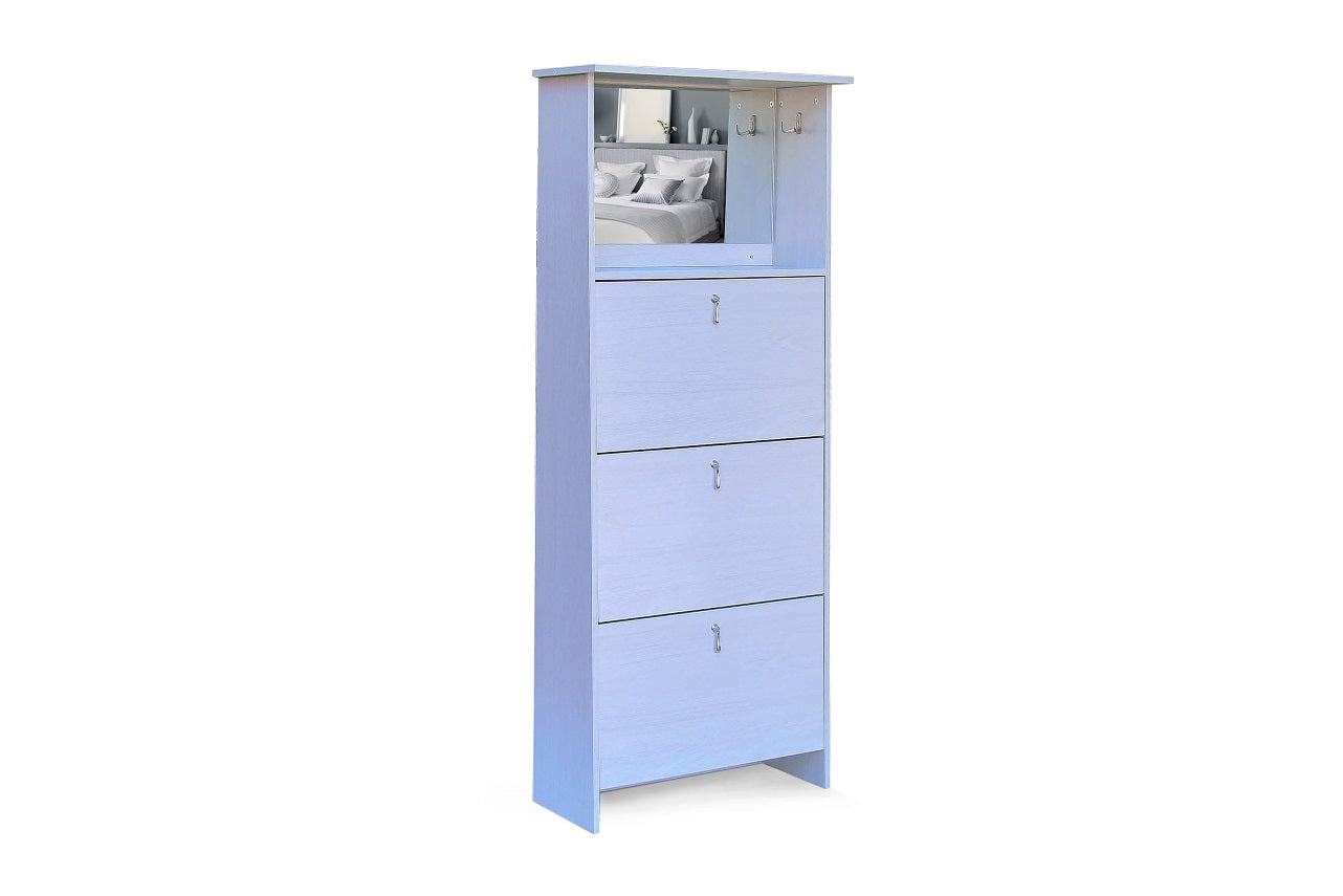 Shoe Cabinet - 3 Tier Mirror Vanity - Maple