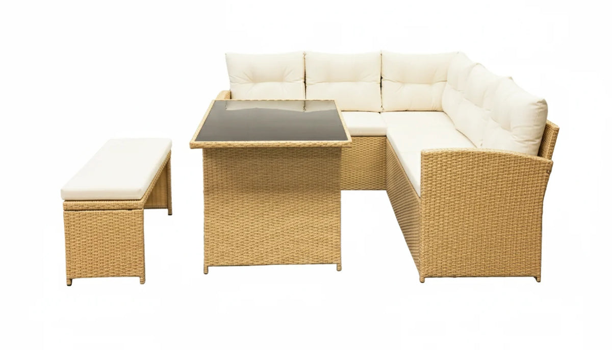 Bahamas Corner Lounge Patio Set - Brown with Beige Cushions