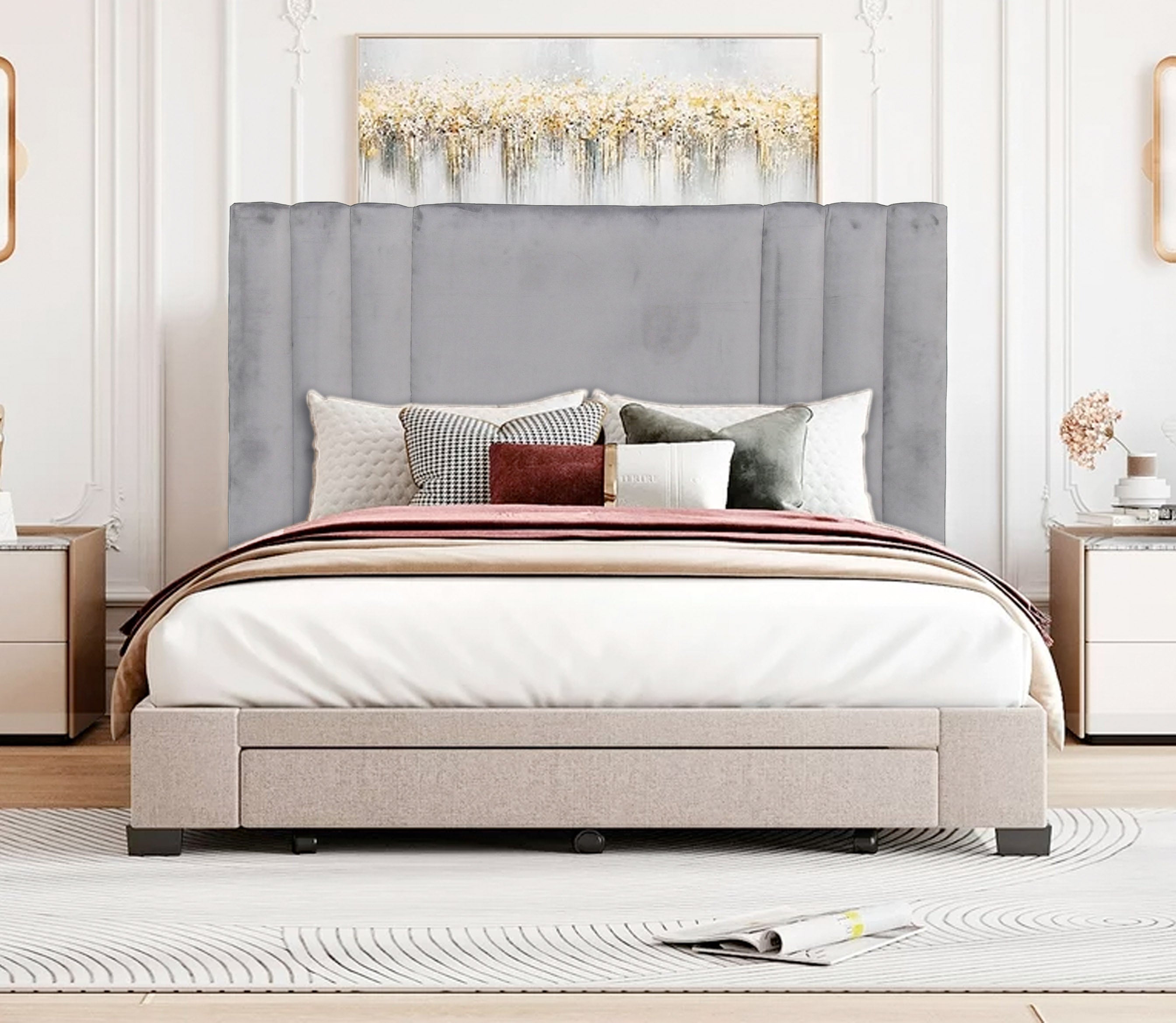 Cairo Headboard - Double - Light Grey