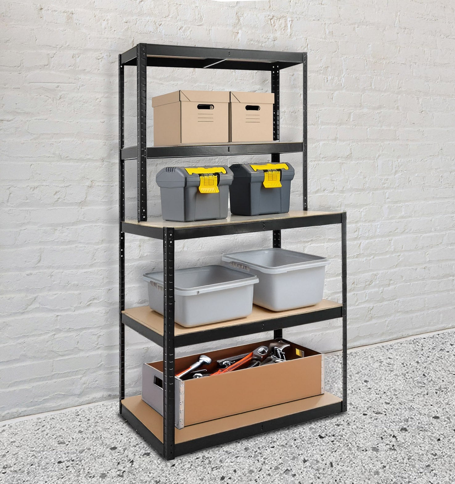 5 Tier Matt Black Multi Shelf - 180*100*30/60cm