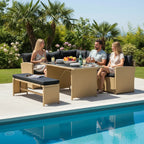 Bahamas Corner Lounge Patio Set - Brown with Black Cushions