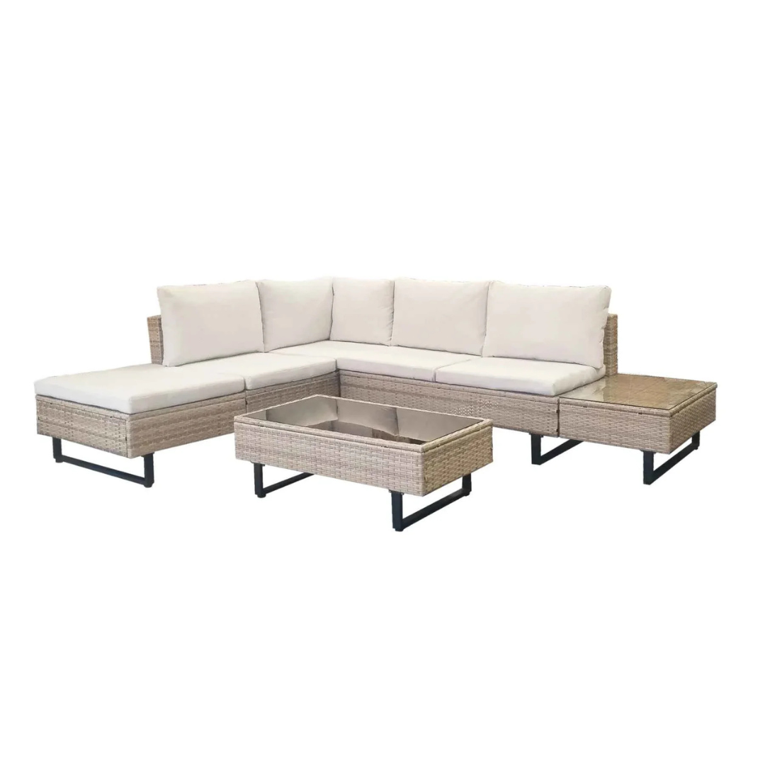 Cyprus Corner Lounge Patio Set - Brown with Light Grey Cushions