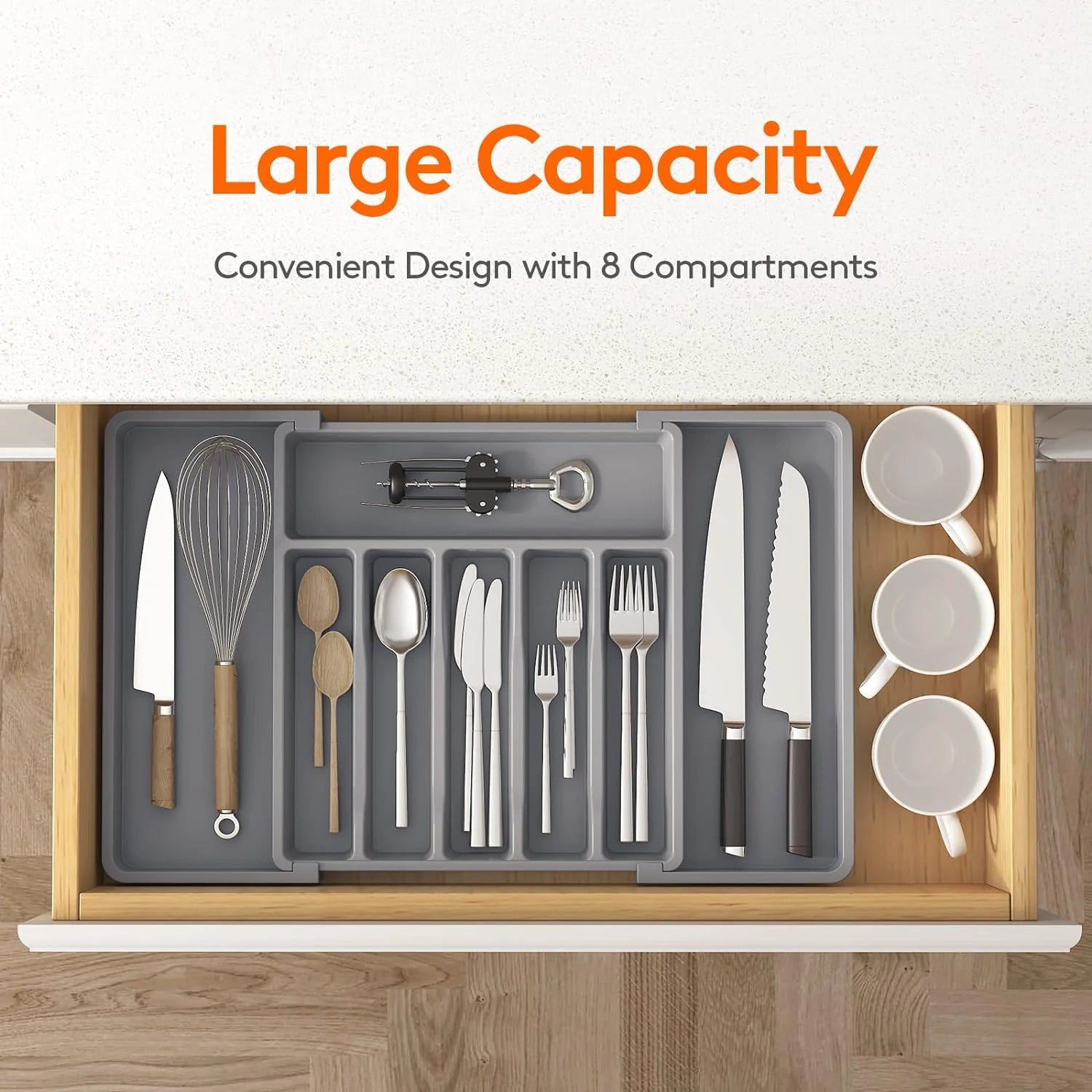 Extendable Cutlery Drawer Tray - Grey