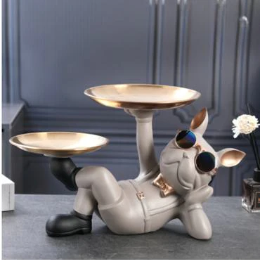 Bulldog Butler With Double Tray - Grey