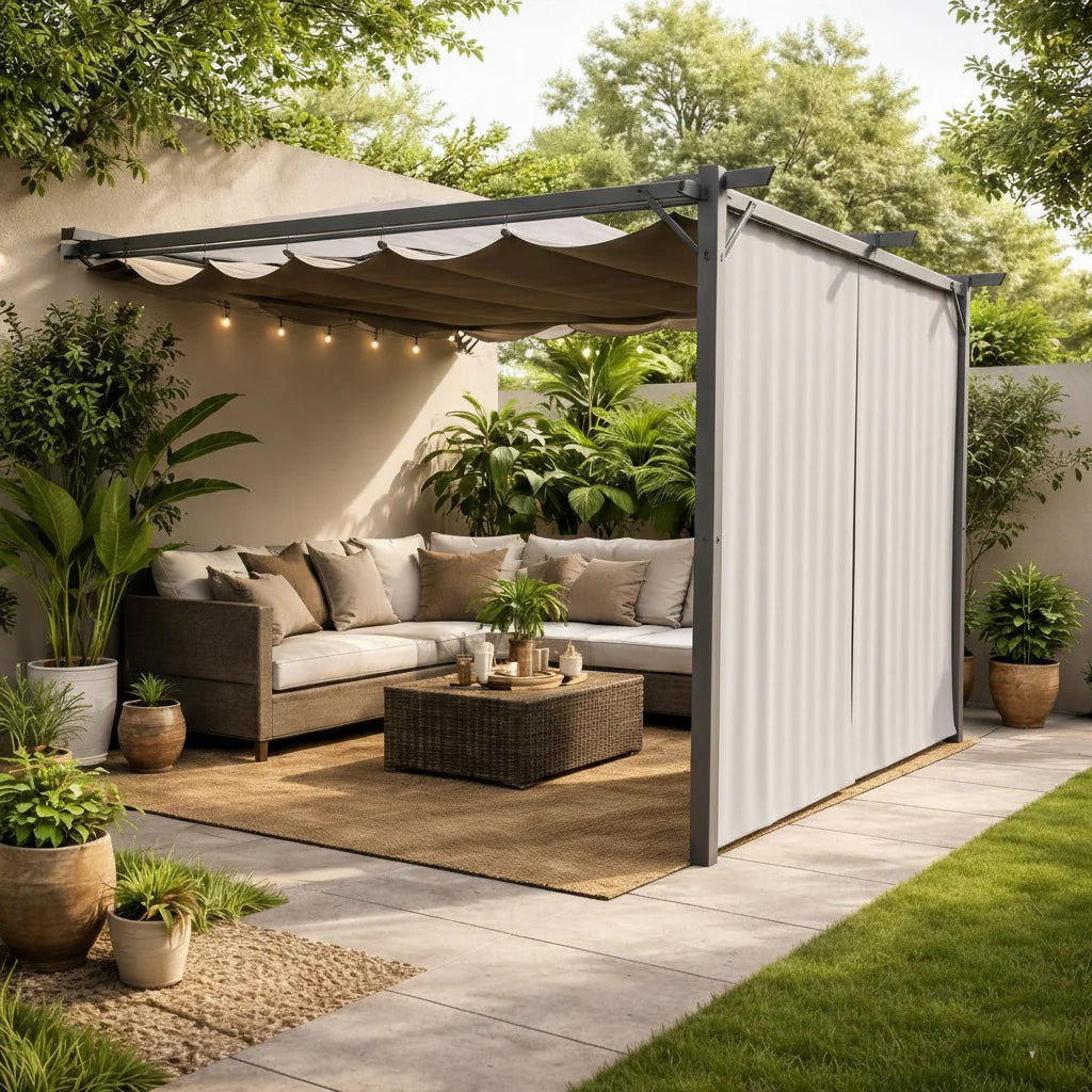 Sunridge Wall Mounted Pergola with Awnings - 3x2.7m - Grey