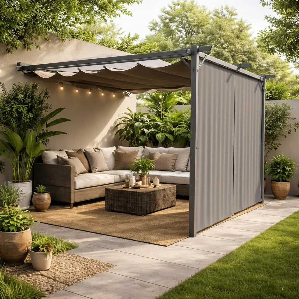 Sunridge Wall Mounted Pergola with Awnings - 3x2.7m - Grey