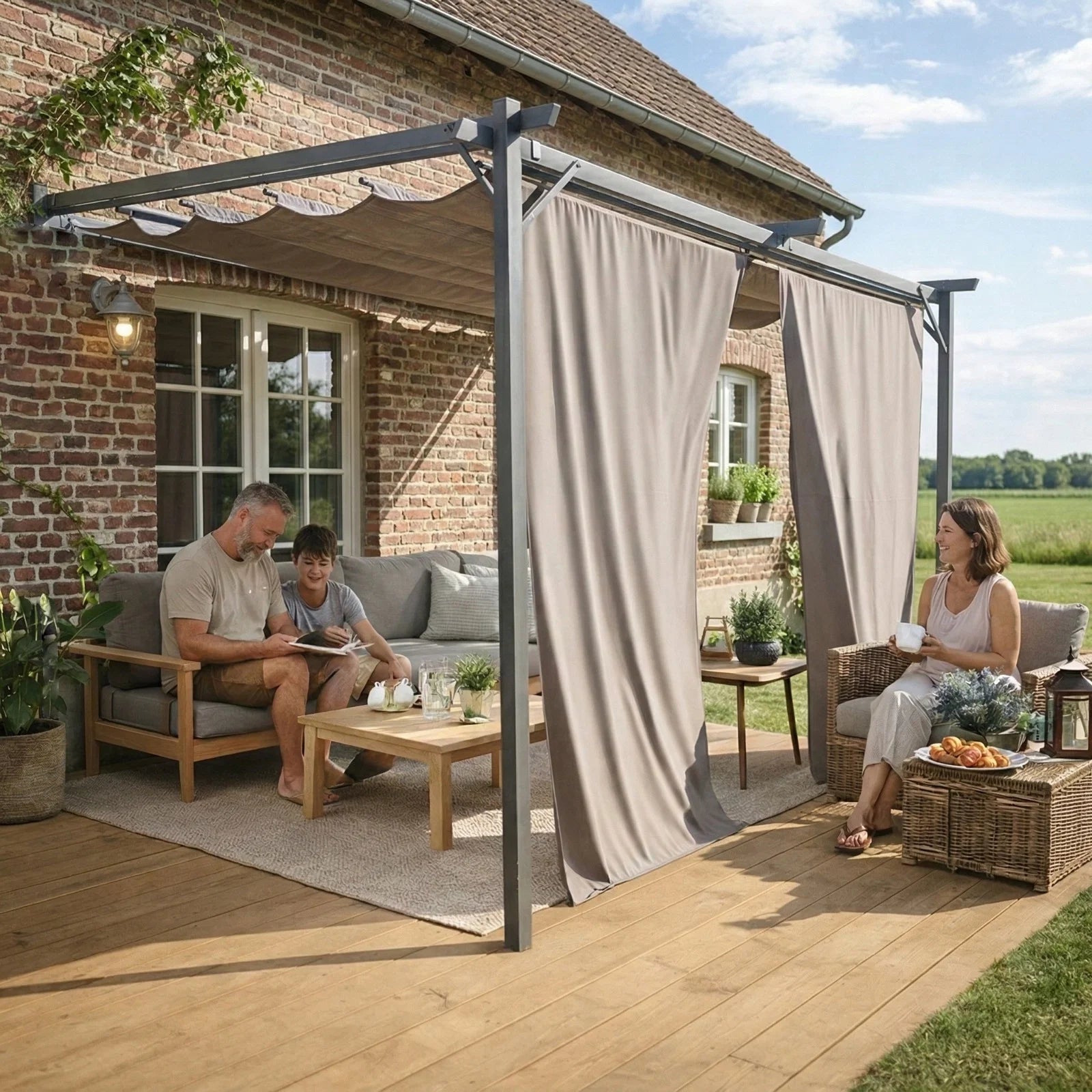 Sunridge Wall Mounted Pergola with Awnings - 3x2.7m - Grey