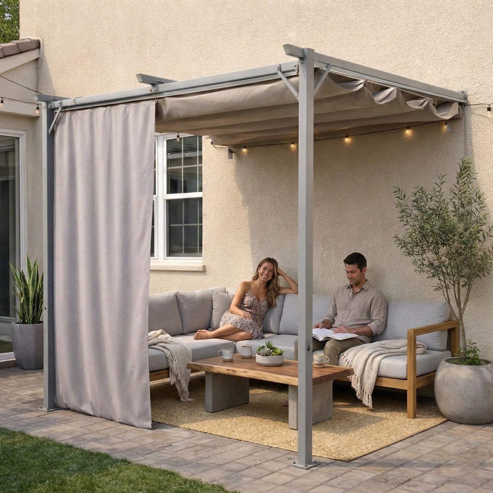 Sunridge Wall Mounted Pergola with Awnings - 3x2.7m - Grey
