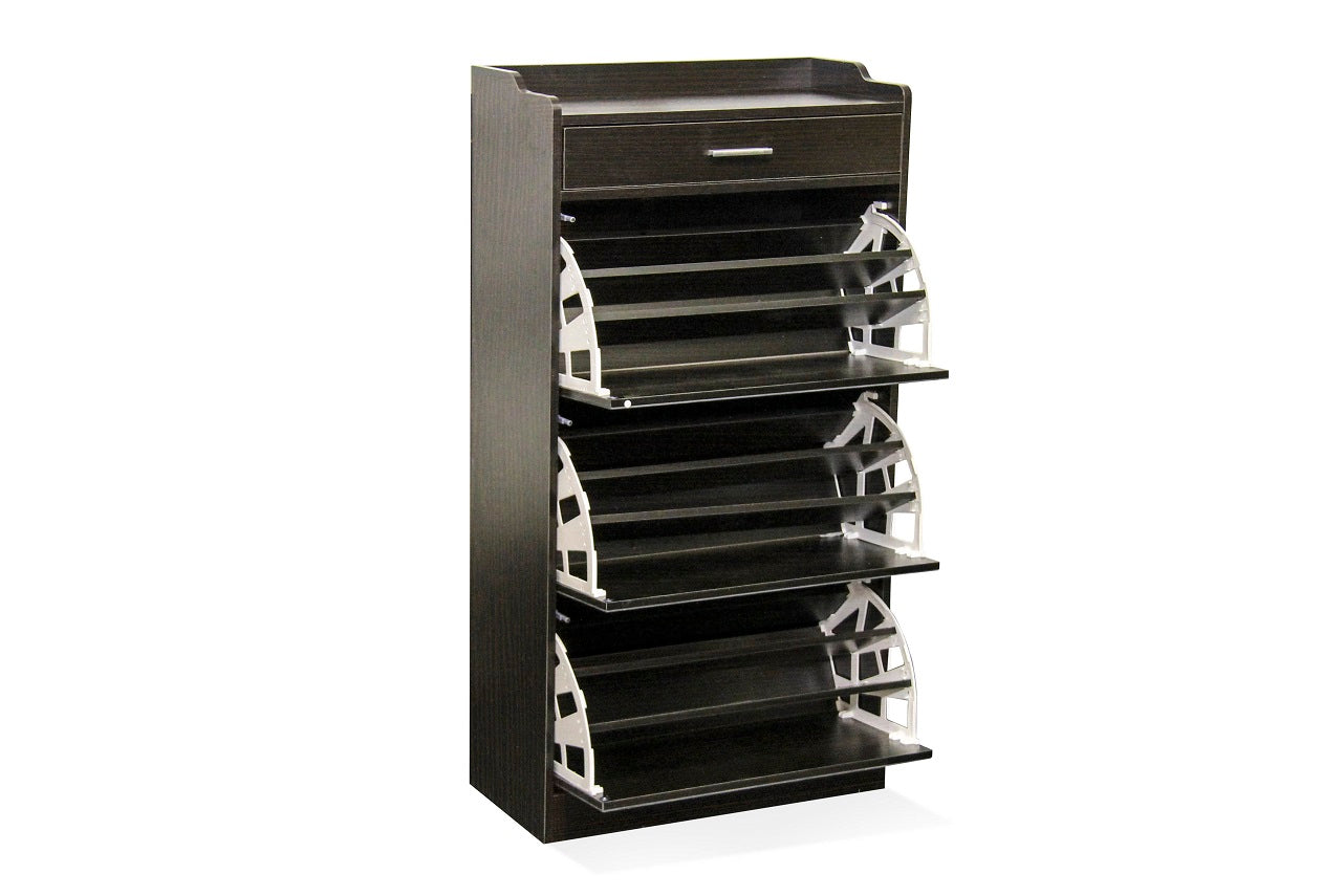 Mirror Shoe Cabinet - 3 Tier with Draw - Wenge