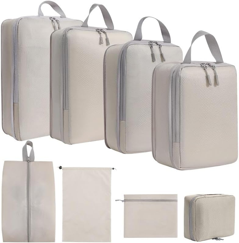 8pcs Lightweight Travel Organiser Set - Beige